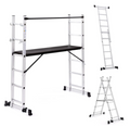 Aluminum scaffolding with modular platform and multi-function ladder, on wheels, 165 cm