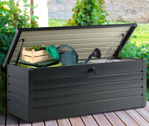 Coffre de rangement de jardin en métal gris anthracite 600L verrouillable