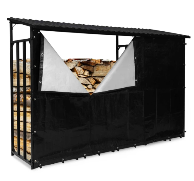 Galvanized steel firewood shelter with protective cover